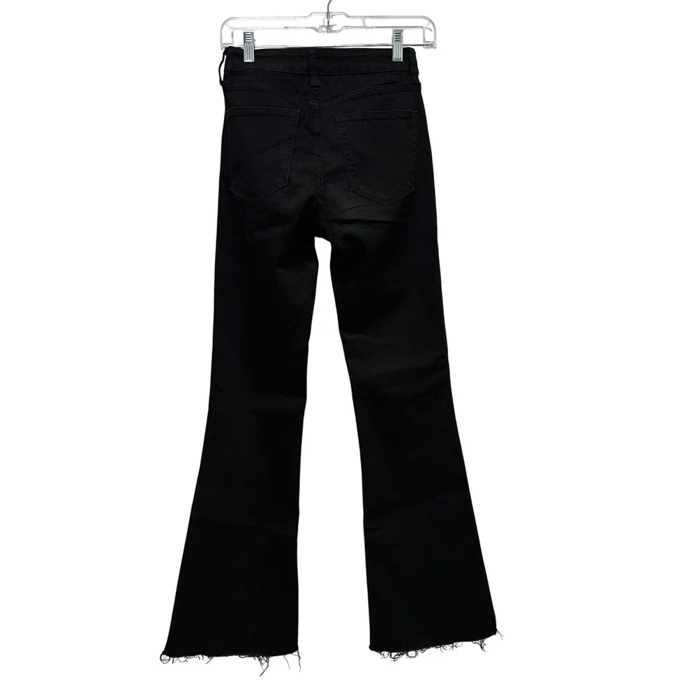 JBD Just Black Denim Flare Jeans Womens‎ 25 Black Raw Hem High Rise Stretch